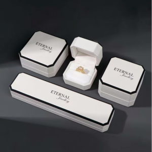 White leather ring box set