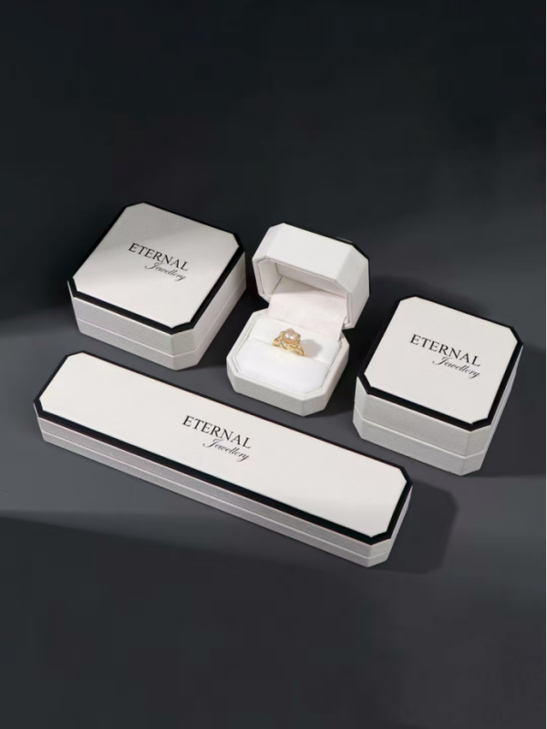 White leather ring box set